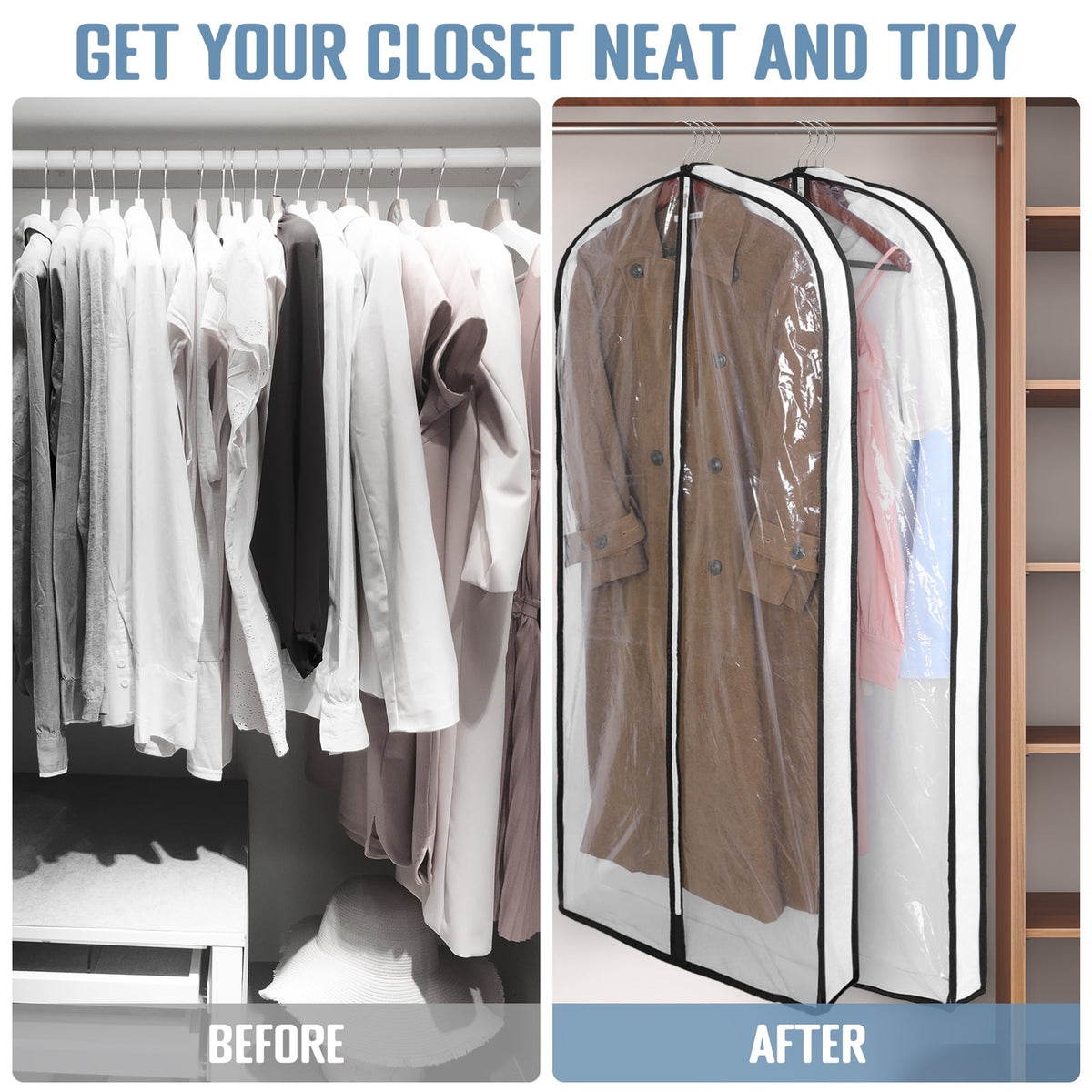 60 inch Hanging Garment Bags, 2 Pack Clear Covers with 4 inch Gusset - Image 4